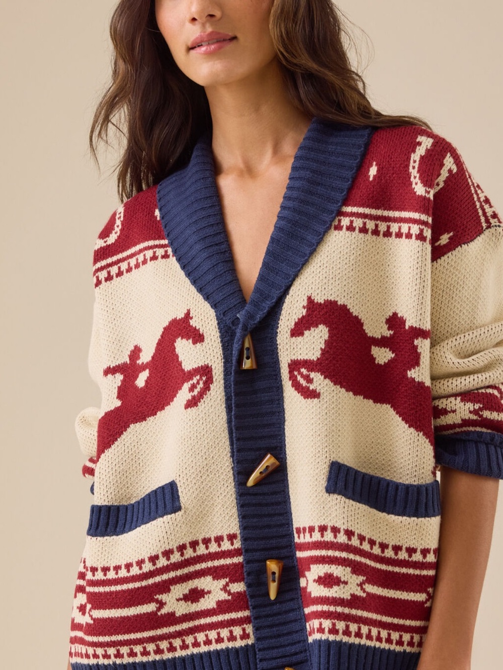 NWOT Altar’d State Bonnie Horse Button Up Knit Oversized Western Cardigan Sz S